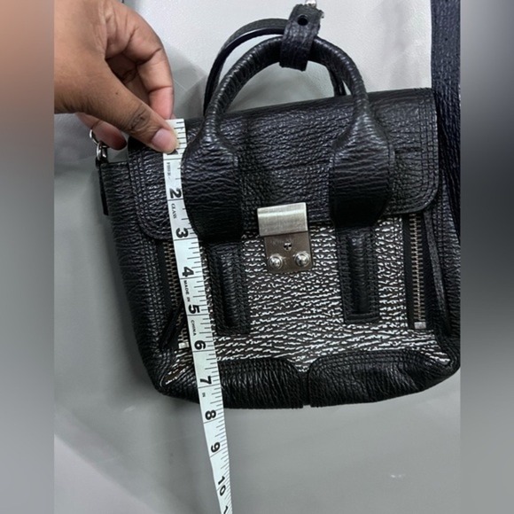 3.1 Phillip Lim Pashli Satchel Bag Black Pebble Leather Metallic Textured - Picture 4 of 13